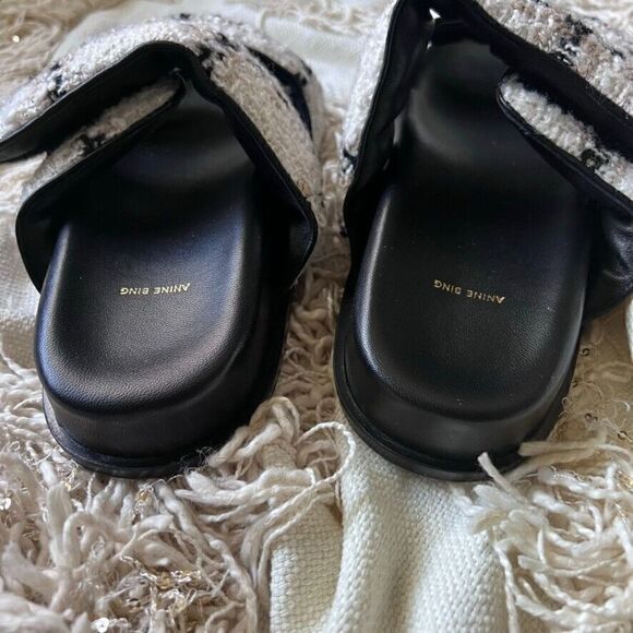 Anine Bing Sid Sandals Straps Beige Plaid Boucle Tweed 40 NEW - Picture 11 of 16